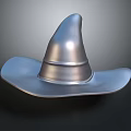Silver Metallic Wizard Hat With Pointed Top And Wide Brim Design 3d model