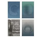 Modern Abstract Wall Decor With Four Panel Various Geometric Patterns In Blue Green Gray Tones 3d model