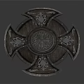 Cross Shaped Decorative Plaque With Wooden Base And Metal Ornate Patterns
