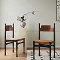 Two Modern Leisure Chairs With Wooden Backrest Black Legs And Orange Seat Cushions