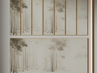 New Chinese style bamboo decorative painting background wall hard bag 3d model