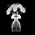 Elegant Banquet Hall Decor with White Roses in Ribbon Wrapped Vase