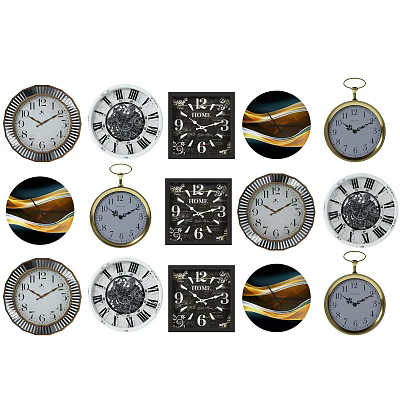 Various Stylish Wall And Pocket Clocks With Roman Numerals Abstract Patterns And Golden Frames 3d model
