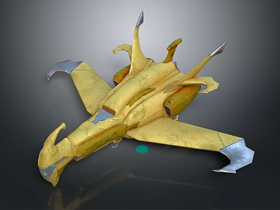 Futuristic Yellow Metallic Weapon With Sharp Wings And 3D Design Features 3d model