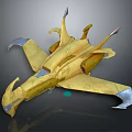 Futuristic Yellow Metallic Weapon With Sharp Wings And 3D Design Features 3d model