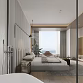 Modern Bedroom Interior With King Bed Floor Lamp Accent Chair And Window View