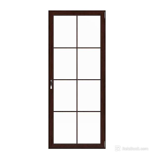Swing Door With Glass Panes And Dark Wood Frame For Interior Use 3d model 