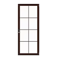 Swing Door With Glass Panes And Dark Wood Frame For Interior Use