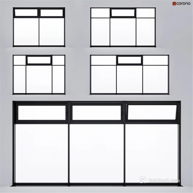 Modern Casement Window Designs With Black Frames And White Glass Panels 3d model 