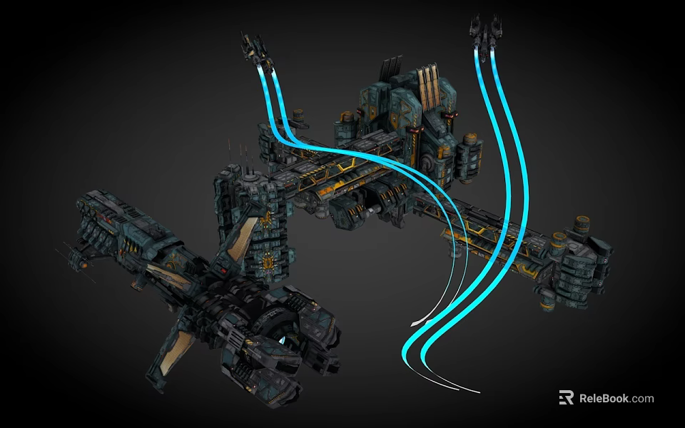 Futuristic Sci Fi Mechanical Structure With Blue Energy Beams And Intricate Metallic Components 3d model