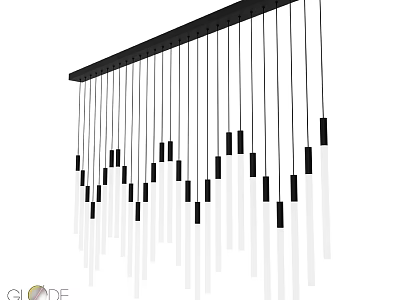 Modern Linear Chandelier With Sleek Vertical Pendant Lights And Black Frame 3d model