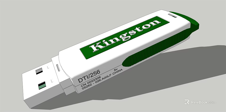 Kingston DTI256 USB Flash Drive with White and Green Design for Digital Storage 3d model 