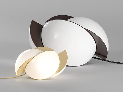 Modern Table Lamp With Spherical Split Design White Brown Gold Accents For Home Decor 3d model