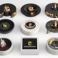 Modern Fireplace Collection Featuring Round Square Shapes With Wood Logs Stones And Flames