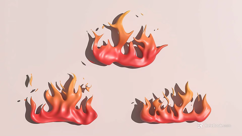 Three Dimensional Flame Shaped Decorative Ornament Set With Red Orange Hues And Light Colored Background 3d model 