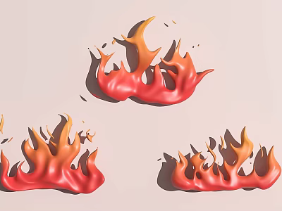 Three Dimensional Flame Shaped Decorative Ornament Set With Red Orange Hues And Light Colored Background 3d model