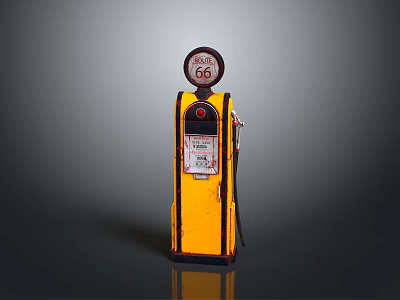 Vintage Yellow Route 66 Gas Pump With Classic Design And Retro Sign 3d model