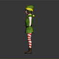 Elf Character In Green Costume With Red And White Striped Leggings And Hat