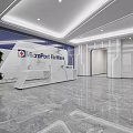 Modern Office Reception Desk in MicroPort Medical Lobby with Marble Floor Green Plant and Lighting