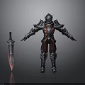 Armored Character Standing With Red Glowing Sword And Detailed Metal Armor