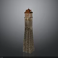 Stone Lighthouse Model Structure With Red Roof Windows And Railing Details