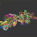 Green Agricultural Tractor With Plowing Equipment Large Yellow Wheels And Farming Tools