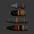 Military Artillery Shells Different Colored Designs Metallic Texture Stripes Color Bands Stacked On Gray Background