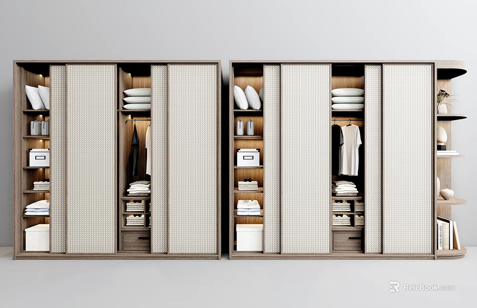 Modern Wardrobe With Sliding Doors Multiple Storage Hanging Rails Folded Clothes And Shoe Shelves 3d model 