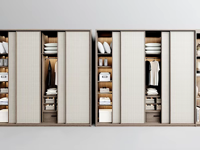 Modern Wardrobe With Sliding Doors Multiple Storage Hanging Rails Folded Clothes And Shoe Shelves 3d model
