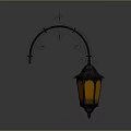 Vintage Ornate Iron Wall Lamp With Curved Design And Yellow Glass Shade