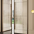 Modern Grid Design Double Doors With Round Lights And Indoor Outdoor View