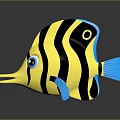 Cartoon Tropical Fish With Yellow Black Stripes Blue Fins Tail Long Snout And Big Eyes