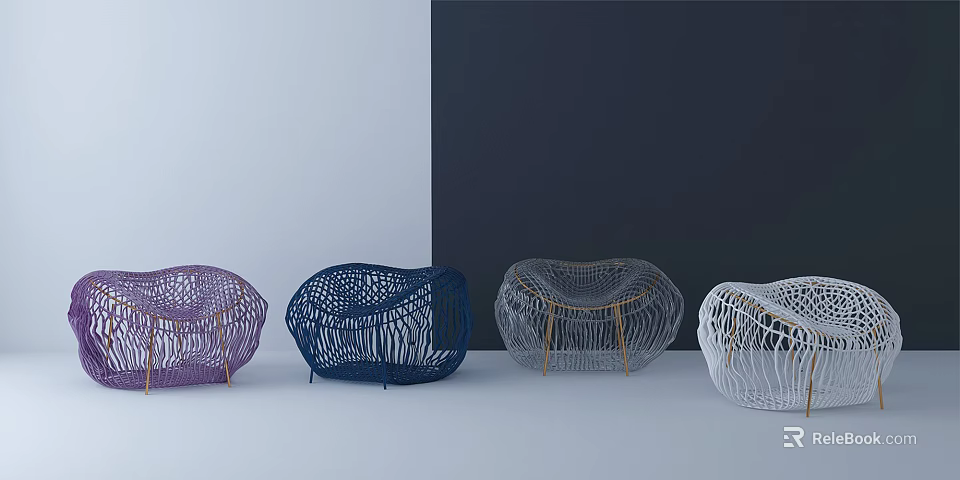 Colorful Woven Single Chair With Purple Blue Gray White Tones In Modern Design 3d model 