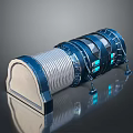 Futuristic Cylindrical Building With Blue And Silver Ring Structures Support Legs And Glowing Elements 3d model