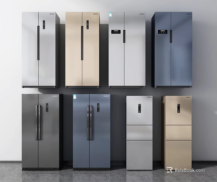 Modern Refrigerators with Various Styles and Multiple Color Options on 3d model