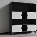 Modern Black And White Bookcase With Open Shelves And Storage Drawers
