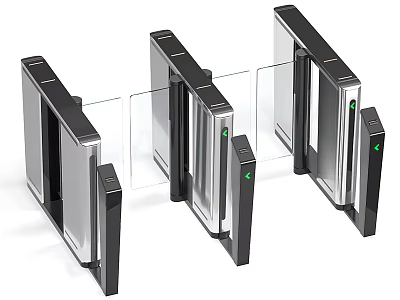 Public Facility Automatic Turnstile With Glass Barriers Metal Body And Green Indicators 3d model