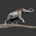 Detailed Wooly Mammoth Model With Long Tusks On Natural Rock Base