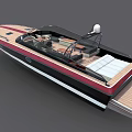 Modern Yacht With Wooden Deck Red Stripe And Black Hull