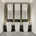 Modern Public Restroom Interior With Three Sinks Mirrors And Lighting 3d model