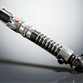 Futuristic Silver Metallic Lightsaber Weapon With Spiral Hilt And Red Activation Button
