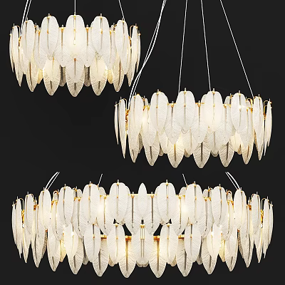 Modern Feather Design Chandelier With White Shades And Gold Metal Frames 3d model