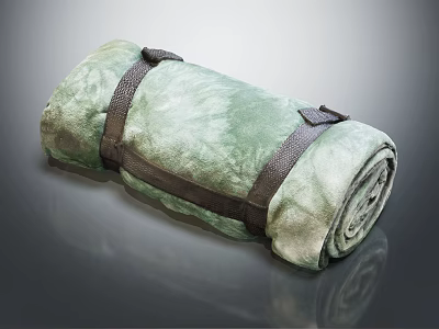 Soft Green Rolled Plush Blanket With Secure Straps For Travel Use 3d model