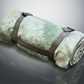 Soft Green Rolled Plush Blanket With Secure Straps For Travel Use 3d model