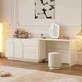 Elegant Modern White Dressing Table With Oval Mirror Storage Drawers And Cosmetics Stool 3d model