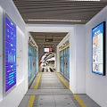 Subway Platform With Glass Train Doors Digital Display Illuminated Signs And Yellow Line Markings