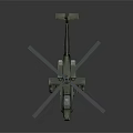 Green Military Helicopter Model With Rotors Cockpit And Weapon Systems On Dark Background