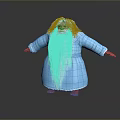 Red Skinned Creature With Long White Beard In Blue Robe Standing On Dark Reflective Surface