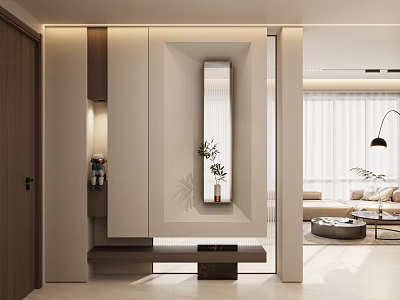 Modern Entryway Hallway Interior Design With Wall Mirror Wooden Accents And Ambient Lighting 3d model