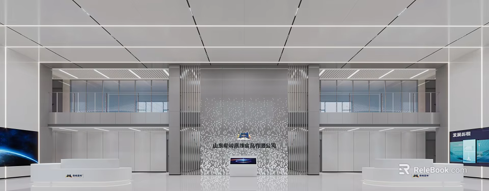 Sleek Modern Corporate Reception Lobby With Elegant Brand Display Wall And Bright Spacious Office Interior 3d model 